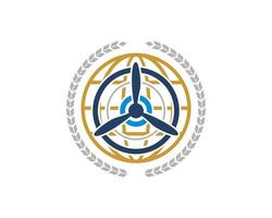 Circular wheat with abstract globe and plane propeller inside vector