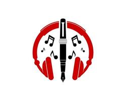 Music headphone with pen writer and music note vector