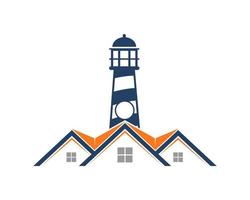 Home real estate with lighthouse behind vector