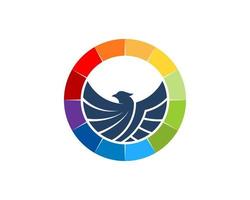 Forma de círculo de arco iris con águila abstracta en el interior vector
