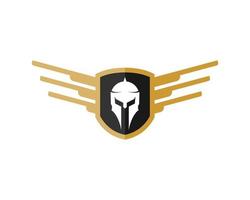 Simple shield with spread wing and spartan helmet inside vector