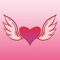 pink love with wings, hand drawn free vector illustration