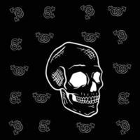 skull with gender symbol black and white, hand drawn free vector illustration