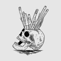 skull stationery, hand drawn black and white vector illustration