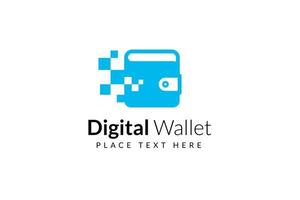 Plantilla de diseño de logotipo de billetera digital con efecto de píxel. concepto de logotipo de tarjeta de crédito, billetera criptográfica, pago rápido en línea. vector