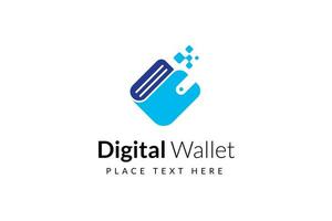 Plantilla de diseño de logotipo de billetera digital con efecto de píxel. concepto de logotipo de tarjeta de crédito, billetera criptográfica, pago rápido en línea. vector