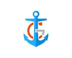 Nautical anchor with G letter initial inside vector