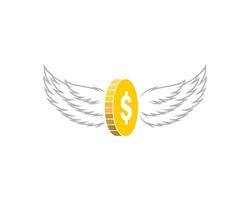 Gold coin with double wings vector