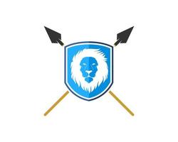 Shield with lion head and cross spear vector