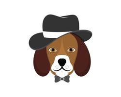 cabeza de perro con sombrero negro y corbata de mariposa vector