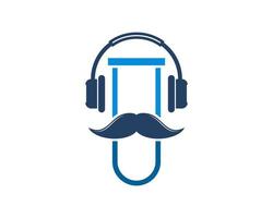 Simple bottle laboratory with headphone and mustache vector