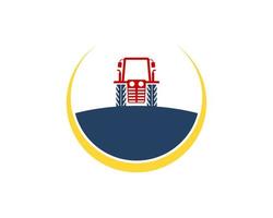 Circle yellow swoosh with farm tractor inside vector