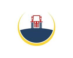 Circle yellow swoosh with farm tractor inside vector