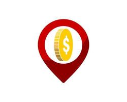 Red pin location with money coins inside vector
