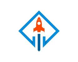 Simple square shape with rocket launch inside vector