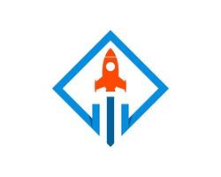 Simple square shape with rocket launch inside vector