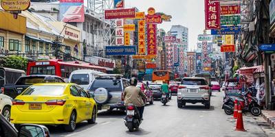 Bangkok Thailand 22. May 2018 Heavy traffic in China Town on Yaowarat Road Bangkok Thailand.