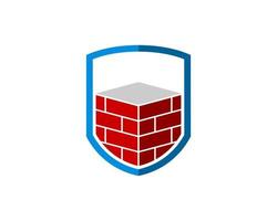 Simple shield with building brick and cement inside vector