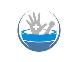 Mortar and pestle with helping hands inside vector