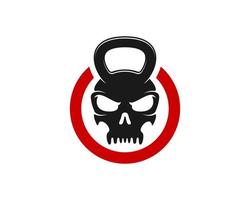 Red circle shape with skull head kettle bell inside vector