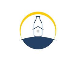 Milk bottle with house and swoosh vector