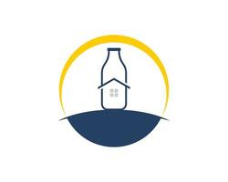 Milk bottle with house and swoosh vector