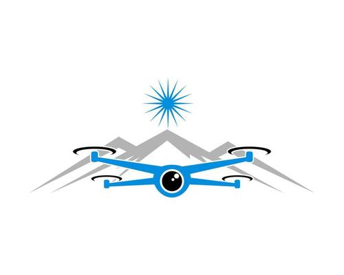 Blue drone flying over the mountains