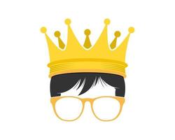 King geek boy with crown and yellow eyeglasses vector
