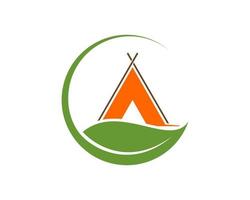 Circle leaf with camping tent inside vector