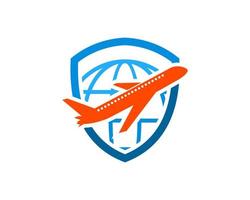 Protection shield with abstract globe and plane inside vector