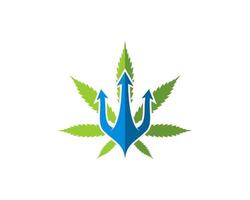 Green cannabis leaf with blue trident vector