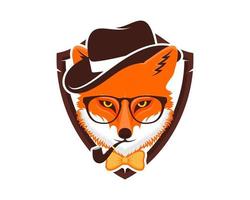 Fox head with hat and tie inside the shield vector