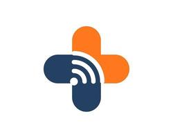 Blue and orange cross with wifi symbol inside vector