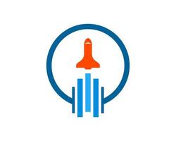 Circle shape with space ship rocket inside vector