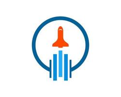 Circle shape with space ship rocket inside vector