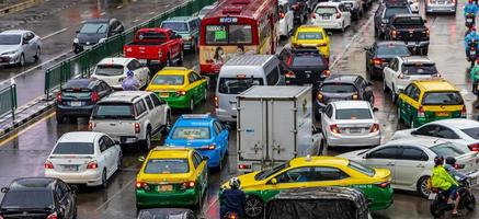 Bangkok Thailand 22. May 2018 Rush hour big heavy traffic jam in busy Bangkok Thailand. photo