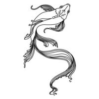 Illustration, sketch drawn elegant contour fish. Black outline. Marine theme. Design for coloring book, tattoo, print.
