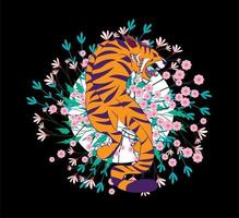 tiger illustration design for sukajan is mean japan traditional cloth or t-shirt with digital hand drawn Embroidery Men T-shirts Summer Casual Short Sleeve Hip Hop T Shirt Streetwear vector