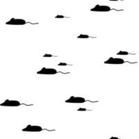 Seamless doodle pattern of mice shapes in black. Vector cartoon mouse or rat silhouette repeat illustration on white background