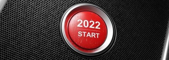 Start 2022. Happy New Year button. 3D illustration photo