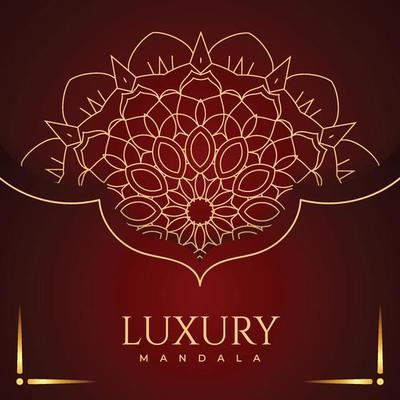 Decorative golden mandala background. Mandala pattern with shiny gold color. Golden pattern. Mandala ornament on a red background. Luxurious decoration. Luxurious golden mandala vector.