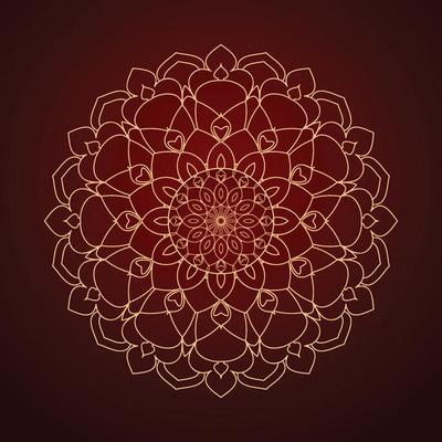 Luxurious golden mandala vector. Mandala ornament on a red background. Luxurious decoration. Golden pattern. Luxury mandala decoration. Luxurious Mandala pattern. Red background.