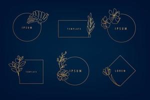 vector conjunto de marcos florales artdeco de lujo, plantillas de diseño de logotipos y conceptos de monogramas, emblemas de estilo lineal para la moda, la belleza, la red social