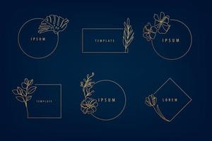 Vector set of luxury artdeco floral frames, logo design templates and monogram concepts, linear style emblems for fashion, beauty, social net