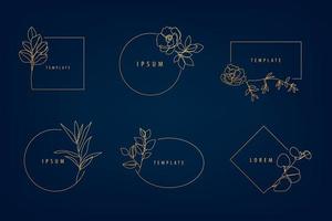 Vector set of luxury artdeco floral frames, logo design templates and monogram concepts, linear style emblems for fashion, beauty, social net