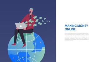 vector ilustración de negocios, personajes estilizados. ubicación de personajes estilizados en el mundo. ganar dinero en internet, autónomos, negocios en línea.