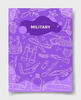 concepto de industria militar con estilo doodle para plantilla de pancartas, folletos, libros y portada de revista vector