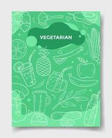 concepto vegetariano con estilo doodle para plantilla de pancartas, folletos, libros y portada de revista vector