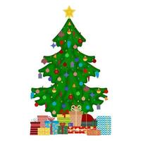 Christmas tree with ornaments and gift boxes. vector