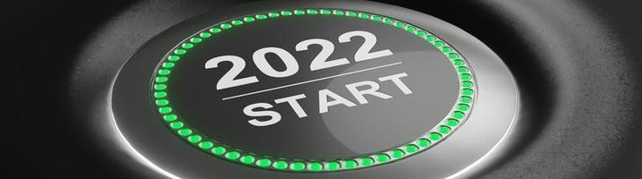 Start 2022. Happy New Year button. 3D illustration photo